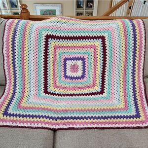 Vintage Granny Square Multi-Color Afghan Blanket